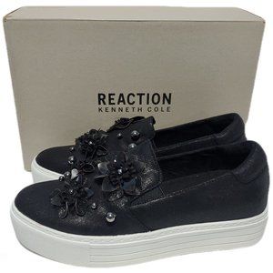 Kenneth Cole Black Cheer Floral Platform Slip Ons